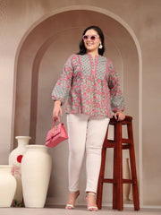 Stylum Plus Size Women's Sky Blue Printed Cotton Top (TOPSKYSIJUPLUS)