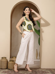 Stylum Women's Cream Bandhani Printed Cotton Vest Top (TOPTEALBUTTER)
