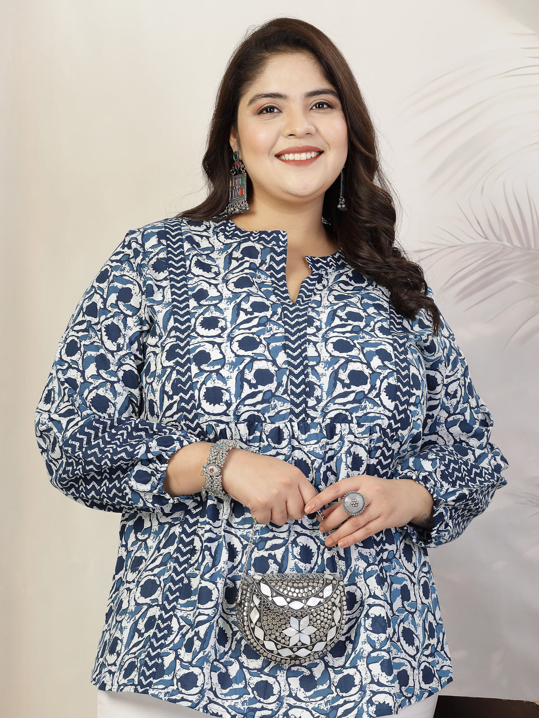 Plus Size Women Floral Printed Cotton Top (TOPVENUSPLUS) | DesiQlo