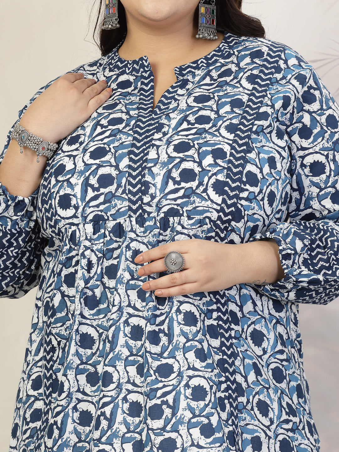 Plus Size Women Floral Printed Cotton Top (TOPVENUSPLUS) | DesiQlo