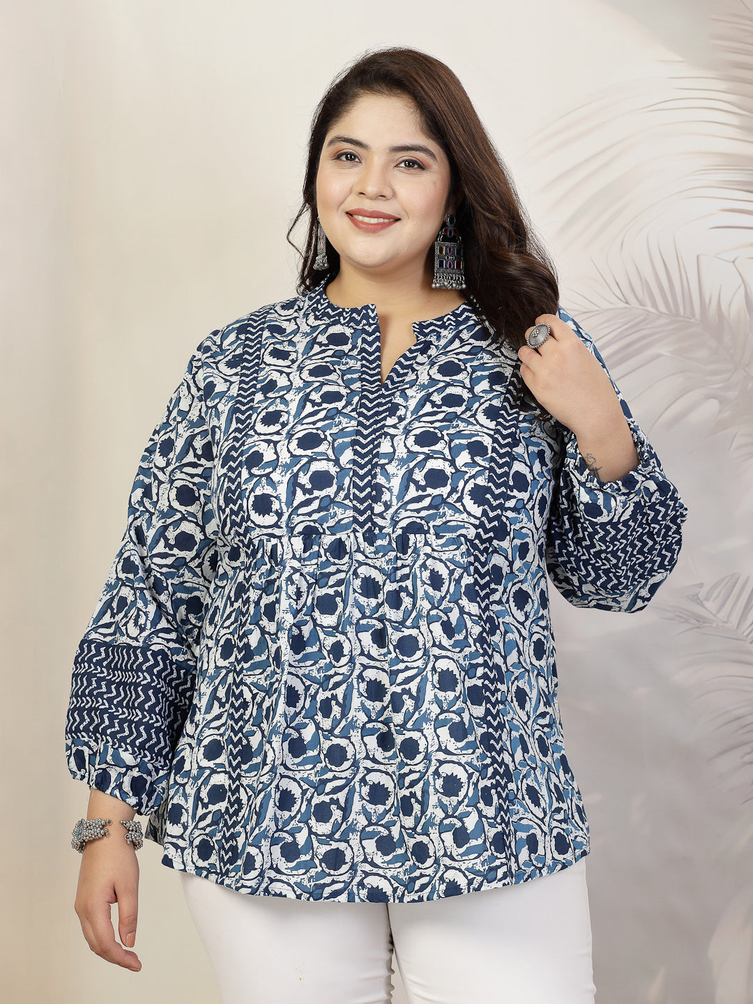 Plus Size Women Floral Printed Cotton Top (TOPVENUSPLUS) | DesiQlo