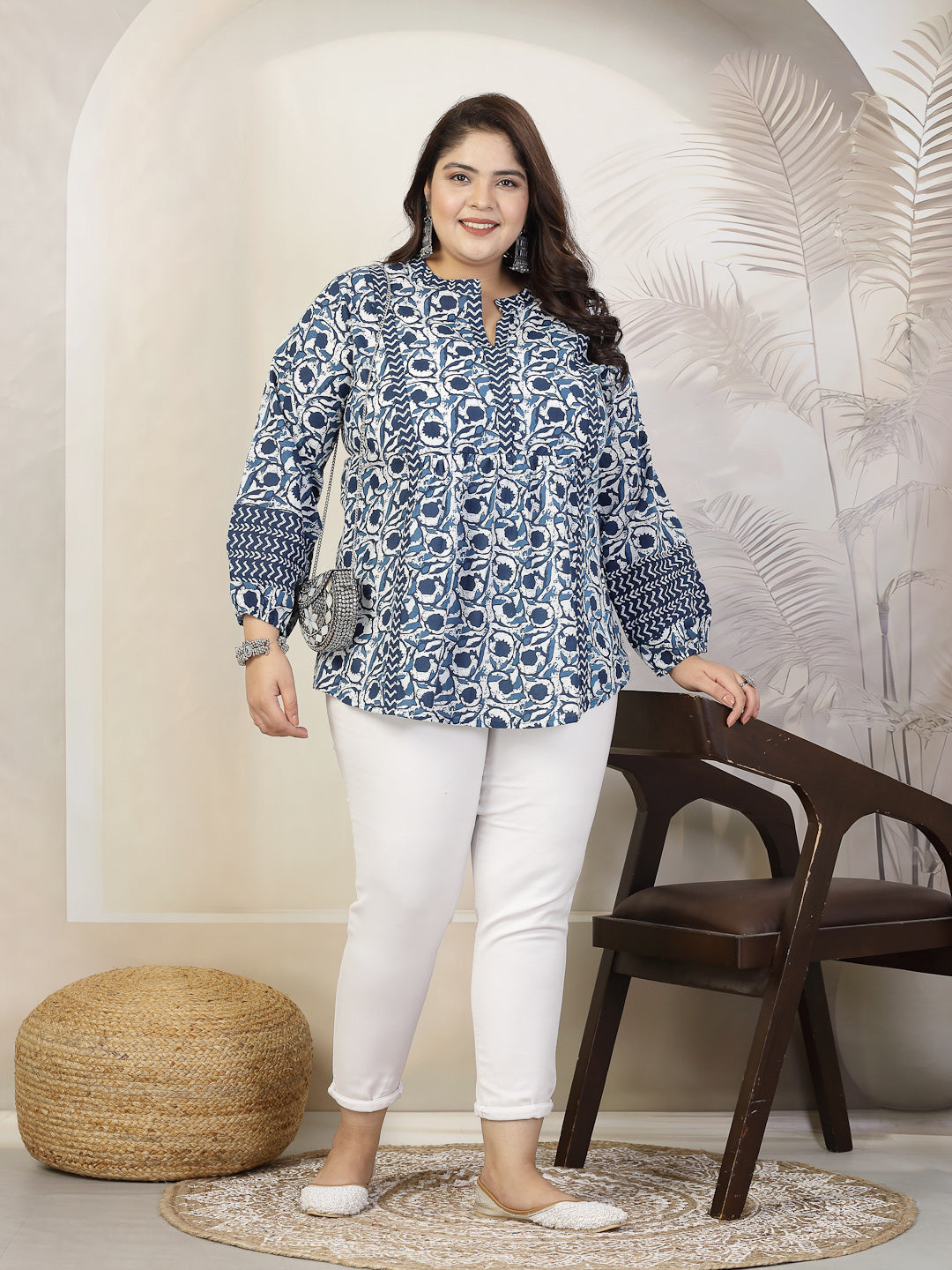 Plus Size Women Floral Printed Cotton Top (TOPVENUSPLUS) | DesiQlo