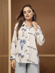 Stylum Women's White Palm Tree Printed Cotton Shirt (TOPWHITEKARA)