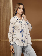 Stylum Women's White Palm Tree Printed Cotton Shirt (TOPWHITEKARA)