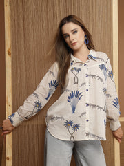 Stylum Women's White Palm Tree Printed Cotton Shirt (TOPWHITEKARA)
