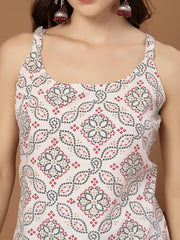 Stylum Women's White Bandhani Printed Rayon Straight Top (TOPWHITEPINATA)