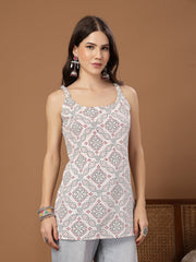 Stylum Women's White Bandhani Printed Rayon Straight Top (TOPWHITEPINATA)