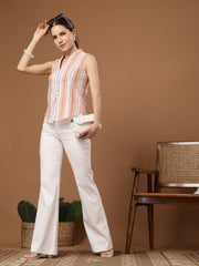 Stylum Women's White Striped Printed Cotton Crop Top (TOPWHITESAHUR)