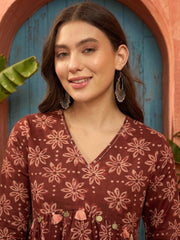 Stylum Women's Wine Ikkat Printed Cotton Empire Top (TOPWINETARUN)