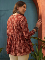 Stylum Women's Wine Ikkat Printed Cotton Empire Top (TOPWINETARUN)