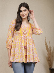 Women's Floral Printed Cotton Peplum Top-TOPYELLOWADITI