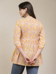 Women's Floral Printed Cotton Peplum Top-TOPYELLOWADITI