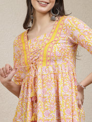 Women's Floral Printed Cotton Peplum Top-TOPYELLOWADITI