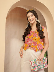 Stylum Women's Yellow Floral Printed Cotton Vest Top (TOPYELLOWGOLD)