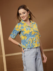 Stylum Women's Yellow Floral Printed Cotton Crop Top (TOPYELLOWZEMINI)