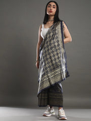 Women's  Blend Navy Blue Woven Design Celebrity Saree With Blouse Piece-TOSH9103