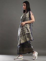 Women's  Blend Navy Blue Woven Design Celebrity Saree With Blouse Piece-TOSH9103