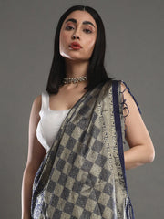 Women's  Blend Navy Blue Woven Design Celebrity Saree With Blouse Piece-TOSH9103