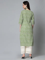 Women's Leheriya Printed & Embroidered Rayon Straight Kurta-TOYOTOGREEN