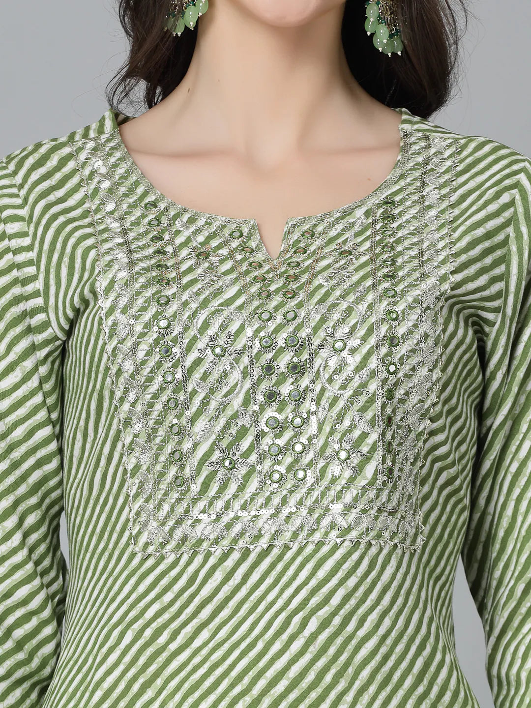 Green Leheriya Print Rayon Indian Kurta for Ladies | TOYOTO