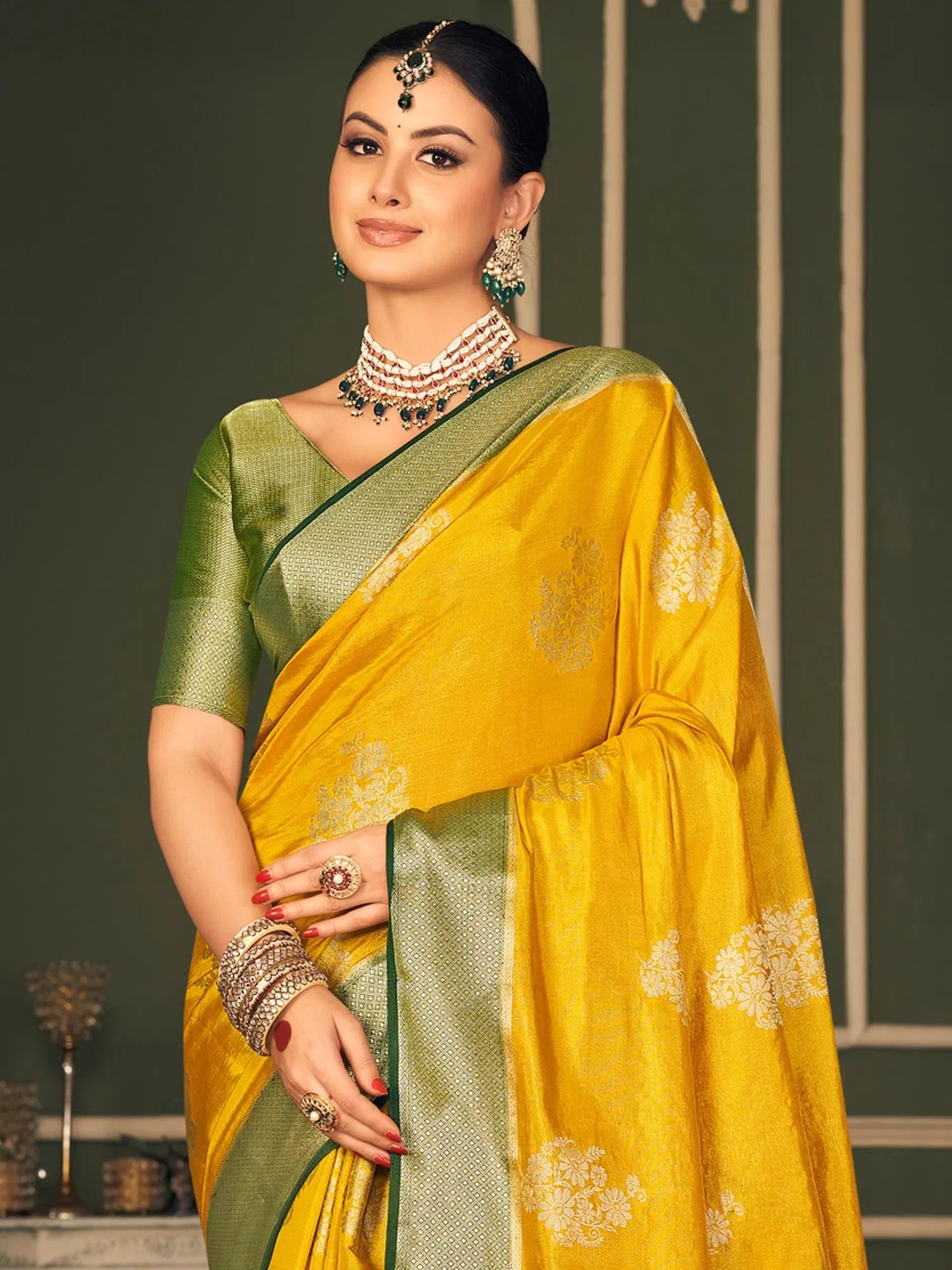 Yellow Polyester Saree with Blouse - Indian Wedding Sarees