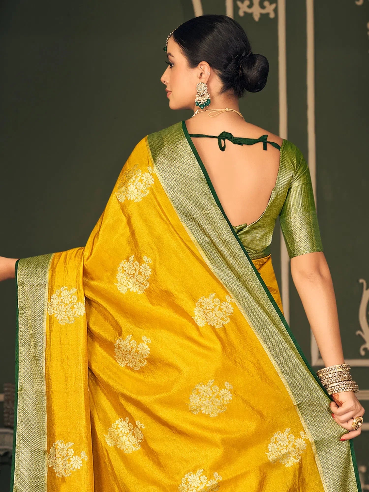 Yellow Polyester Saree with Blouse - Indian Wedding Sarees