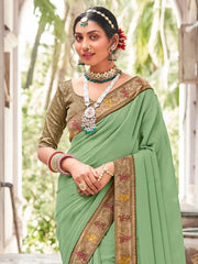 Women's Vichitra Light Green Embellished Designer Saree With Blouse Piece-TRIYA81891
