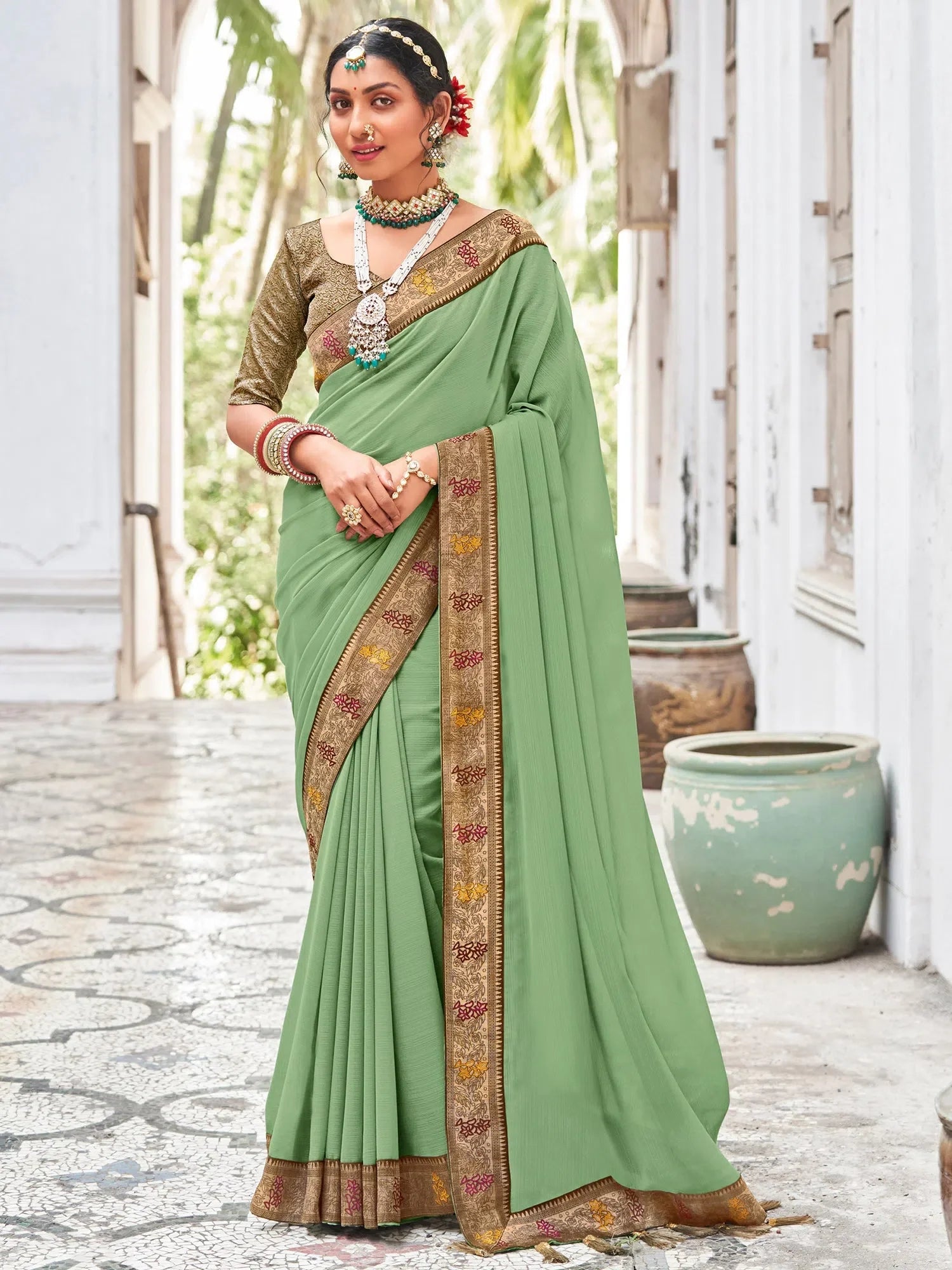 Light Green Embellished Indian Sarees - Designer Saree