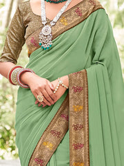 Women's Vichitra Light Green Embellished Designer Saree With Blouse Piece-TRIYA81891