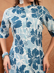 Stylum Women's Turquoise Floral Printed Rayon A-Line Kurta (TURQTUQILA)