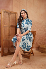 Stylum Women's Turquoise Floral Printed Rayon A-Line Kurta (TURQTUQILA)
