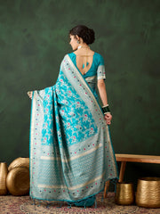 Womens Fashion Ethnic Teal Color Sarees-MLSHWSA1461TEL0ONE