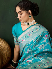 Womens Fashion Ethnic Teal Color Sarees-MLSHWSA1461TEL0ONE