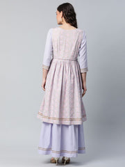 Lavender Crepe Floral Printed Dress-AHDRCRKPGP-902