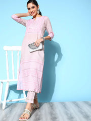 Lavender Pure Cotton Blend Printed Kurta Pant Set-AHKUPN-COMBO-487-FF