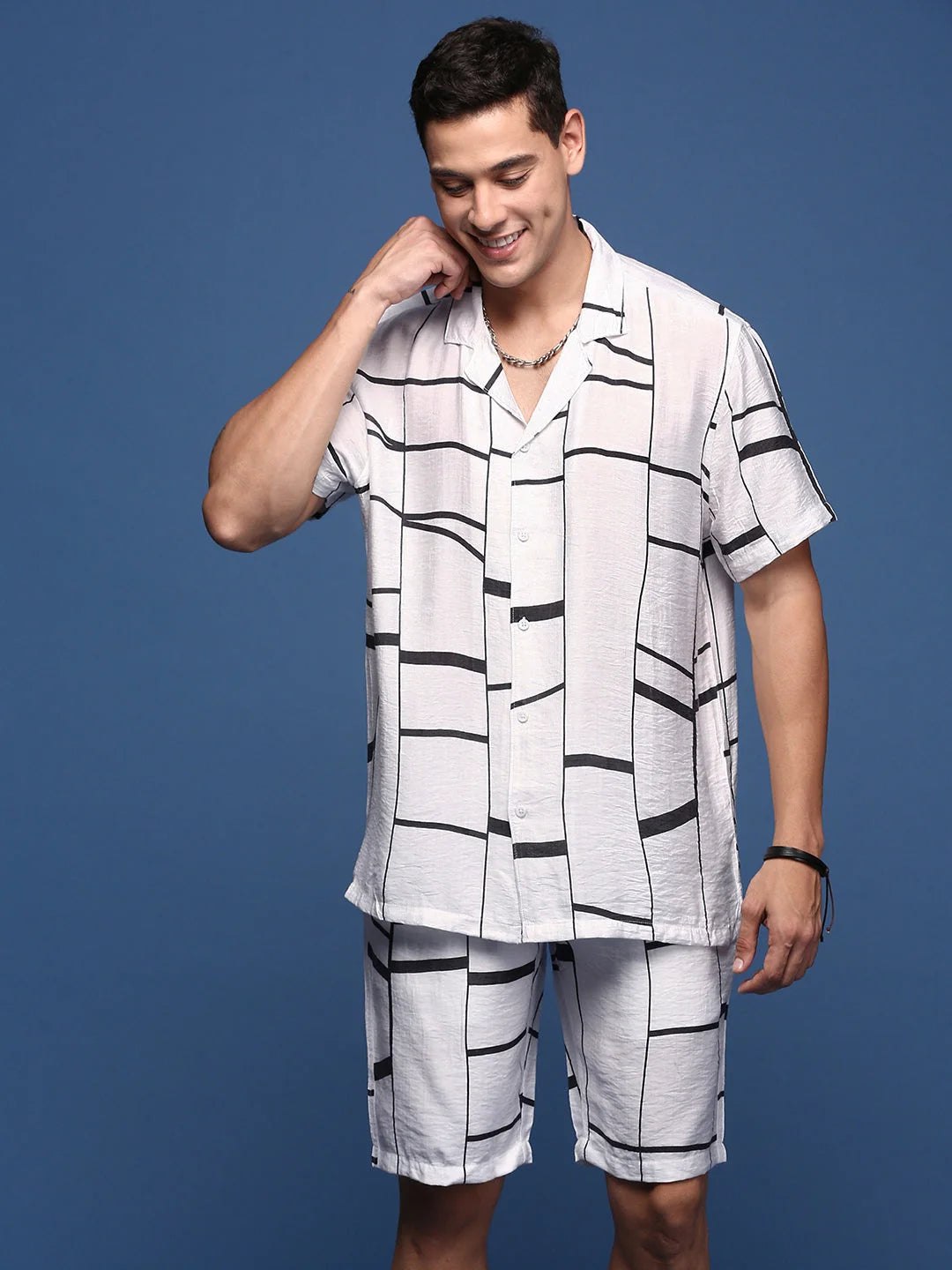 White Geometric Printed Co Ord Sets for Men | Showoff