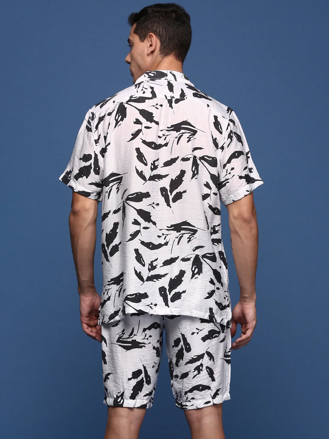 Men's White Abstract Printed Casual Co-ord Sets