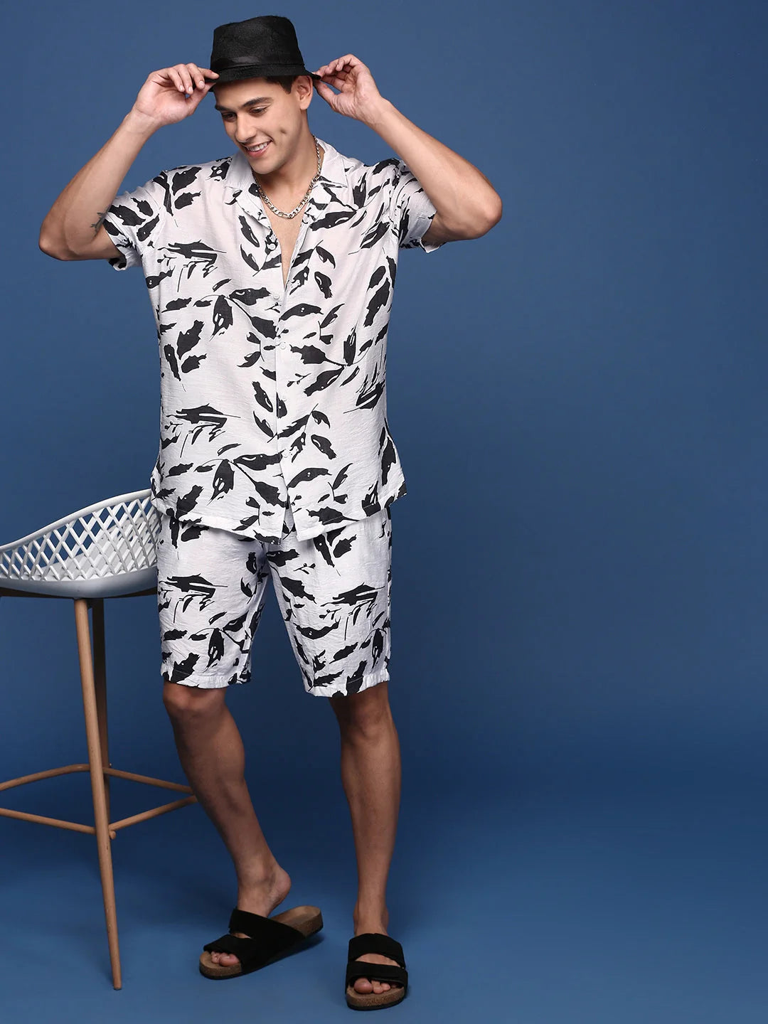 Men's White Abstract Printed Casual Co-ord Sets