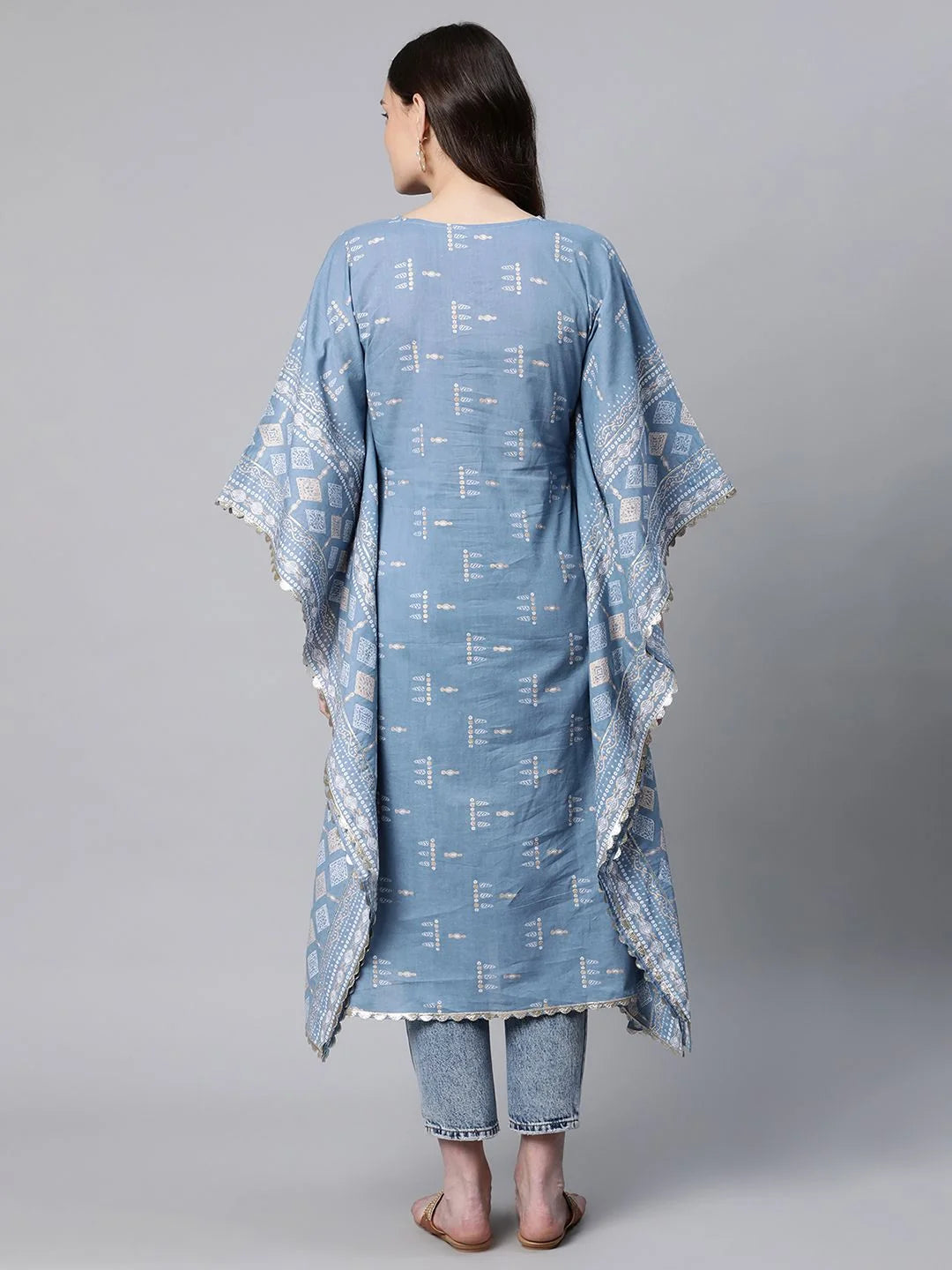 Blue Cotton Printed Kaftan Kurta | Stylish Kaftans for Women