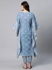 Blue Pure Cotton Printed Kaftan Kurta-AHKFCODCGPDS-6047