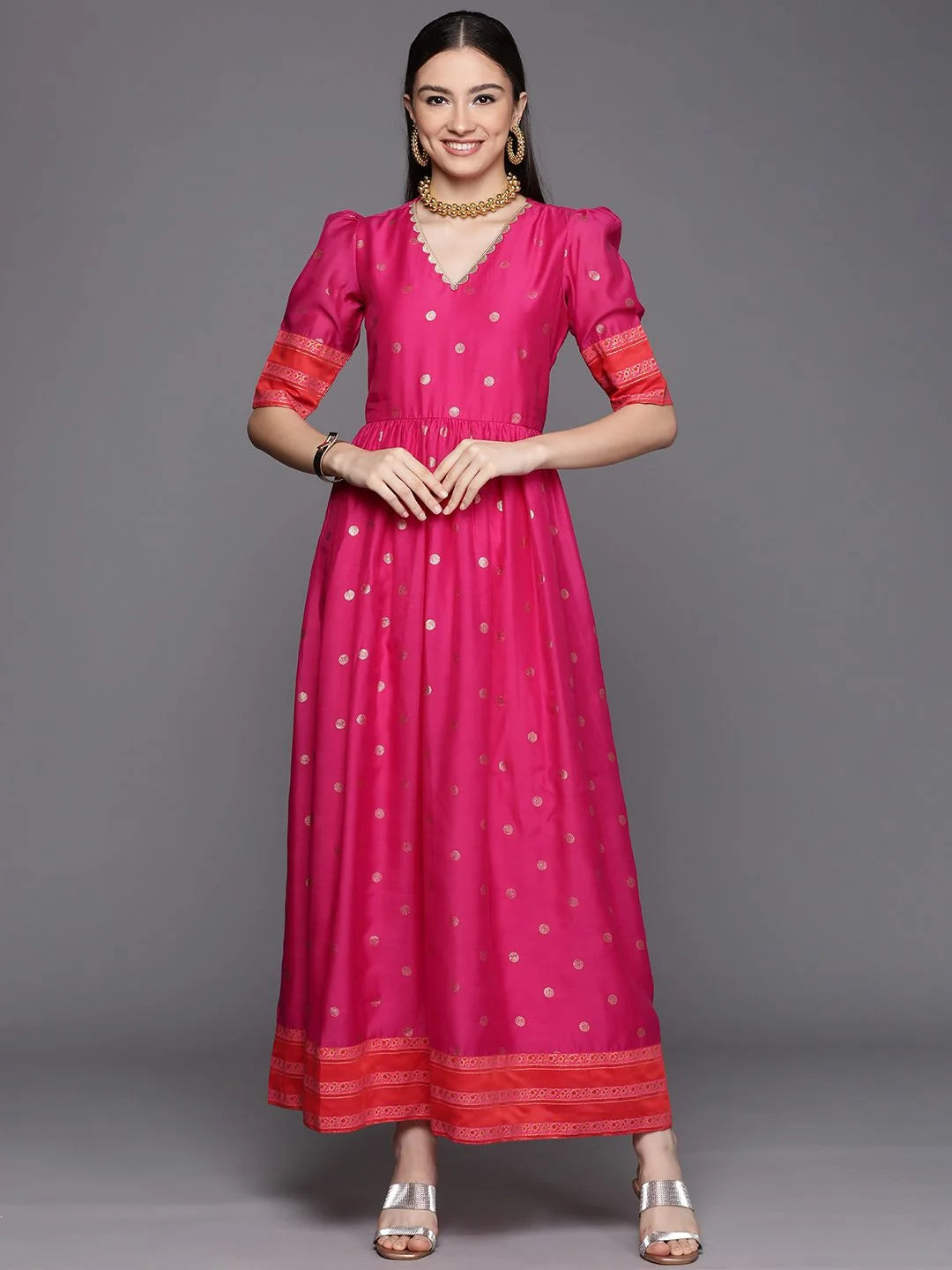 Pink Chanderi Gold Foil Dress | Indian Dresses Online