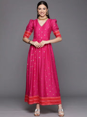 Pink Chanderi Gold Foil Print Dress-AHDRCHGP-987