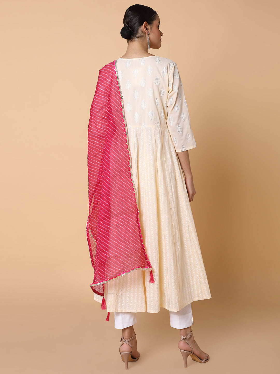 Ethnic Cream Anarkali Kurta with Duppatta | Anarkali Suits