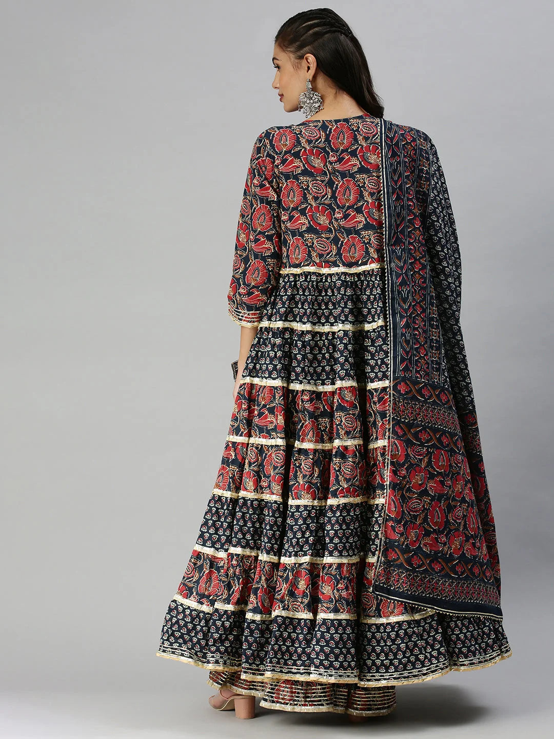 Navy Blue Anarkali Kurta Set with Sharara | Indian Kurta Set