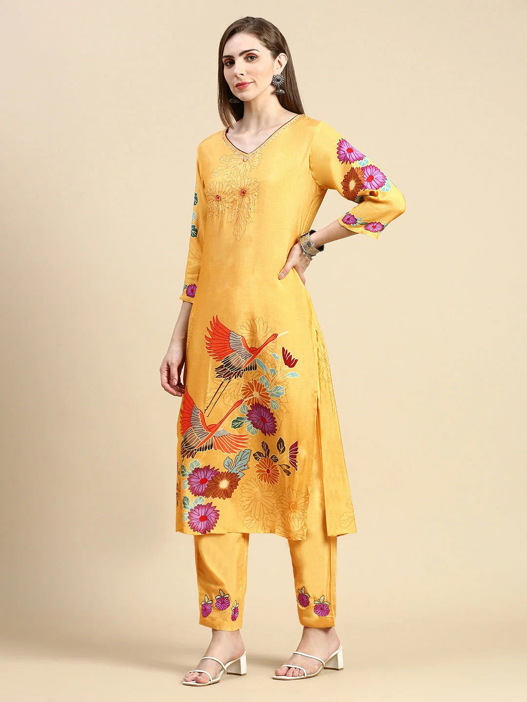 Mustard Floral Women's Kurta Set with Dupatta | Indian Kurtas