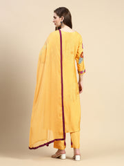 Women Floral Mustard Straight Kurta Set with Dupatta-UB-3149-Mustard