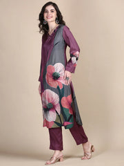 Women Floral Purple Straight Kurta Set-UB-3204-Purple