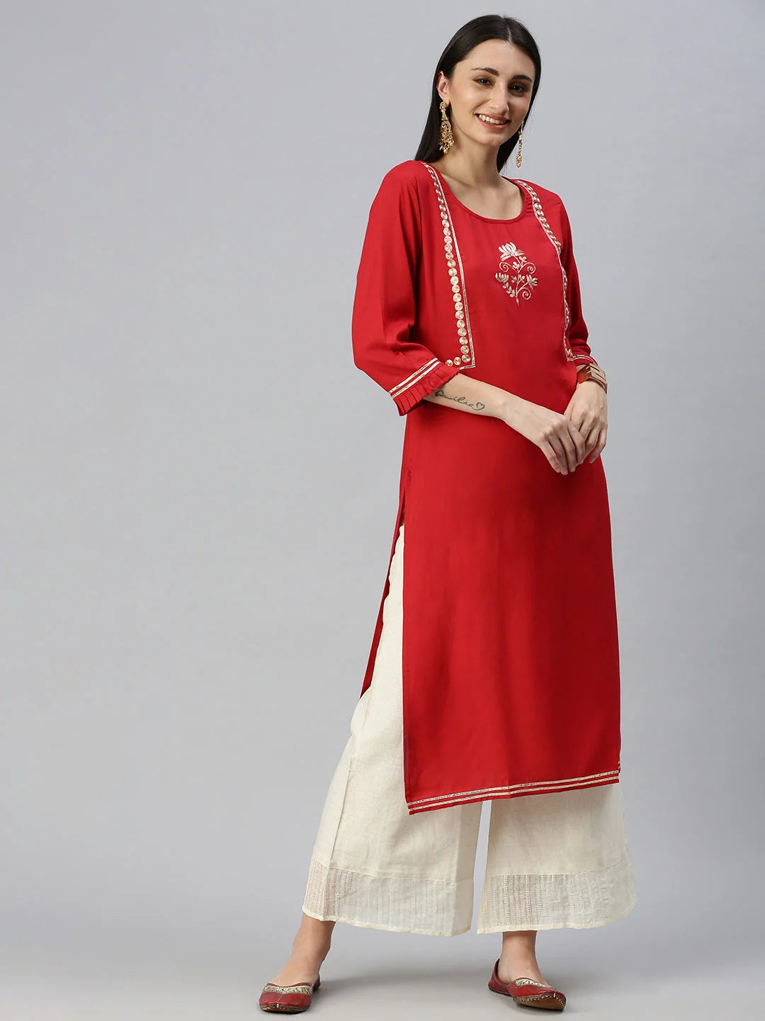 Red Solid Kurta and Palazzo Set | Kurta and Palazzo Set