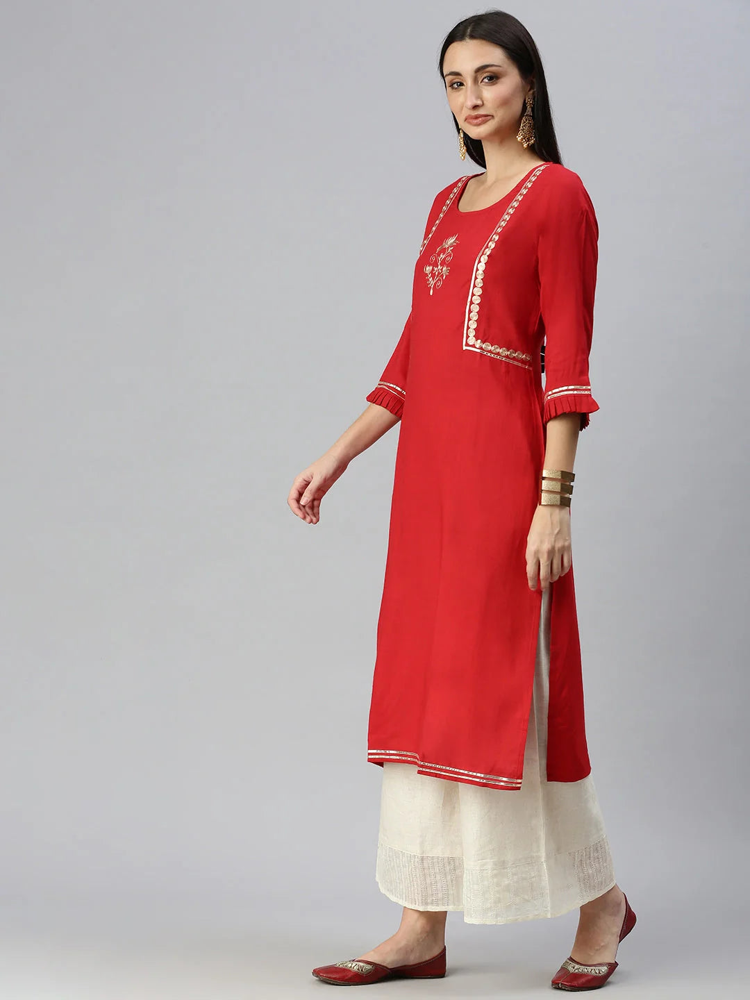 Red Solid Kurta and Palazzo Set | Kurta and Palazzo Set