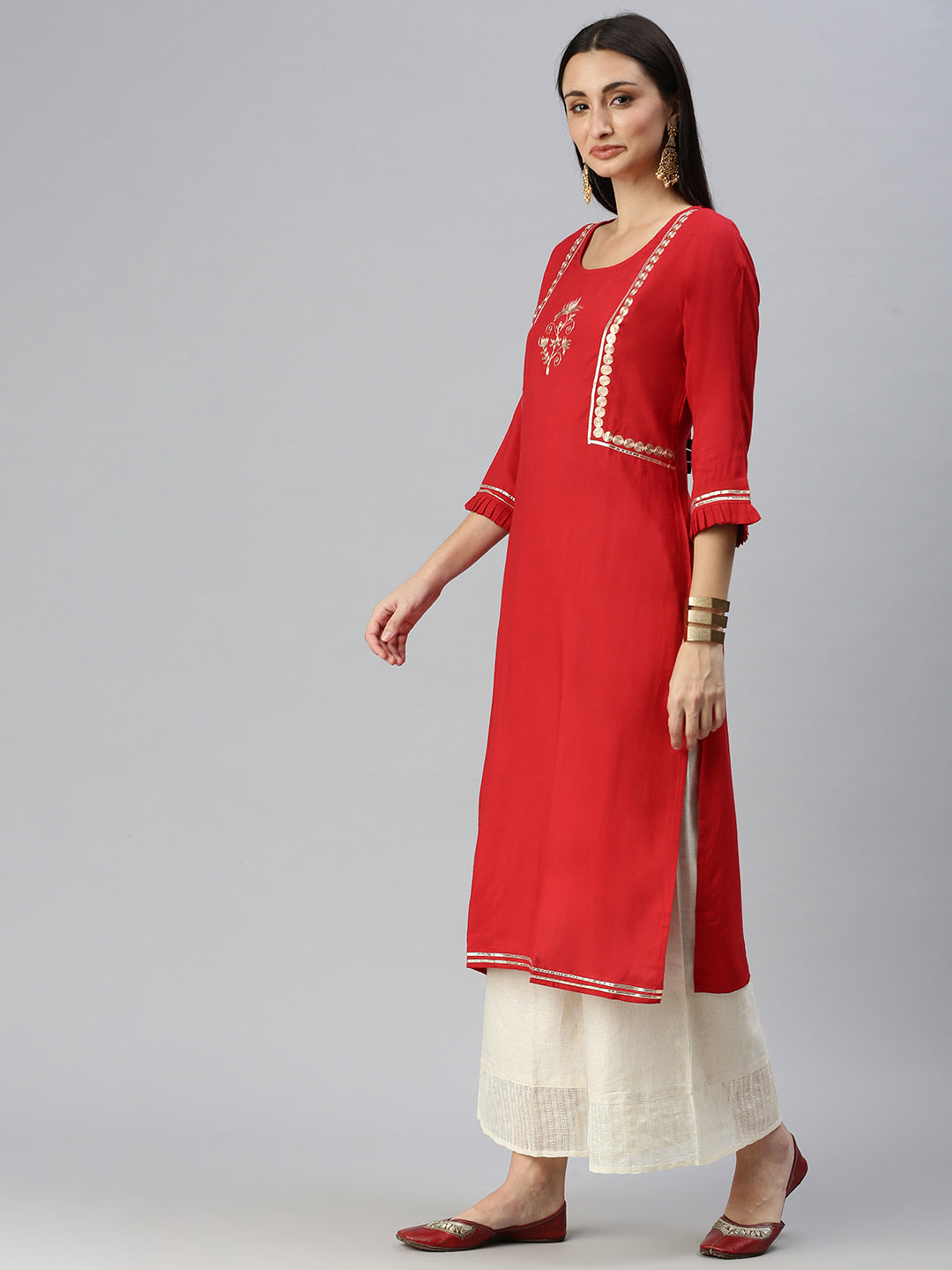 Red Solid Kurta and Palazzo Set | Kurta and Palazzo Set